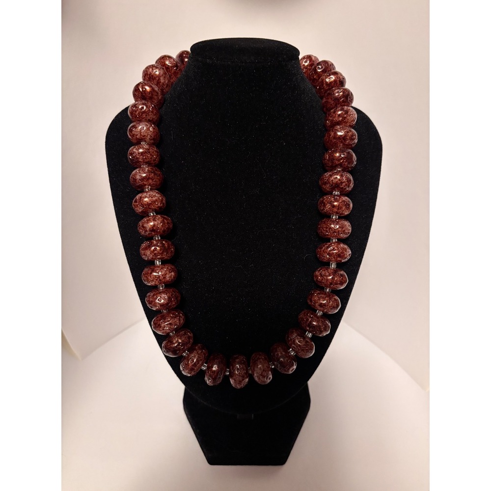 Handcrafted Mahogany Brown Speckled Art Glass Bead Toggle Clasp Necklace 18in